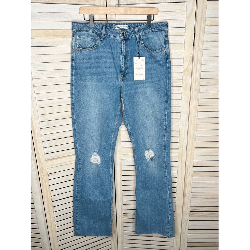 Zara High Rise Ripped Slim Split Flare Jeans - 12 - NWT!
